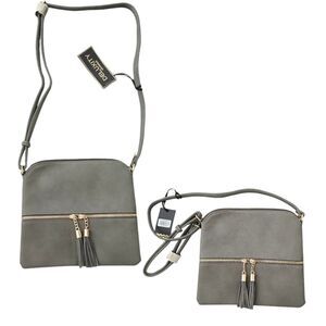 Deluxity Gray Crossbody Bag NWT Tassel Zip Vegan Leather Purse